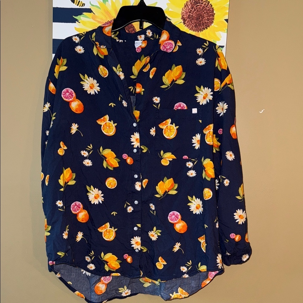 Only Dark Blue Shirt with Floral and Fruit Print